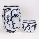 Two (2) Kosta Boda Hand Painted Art Glass Vase and Bowl Set. Both Signed Ulrica HV / DW and Kosta