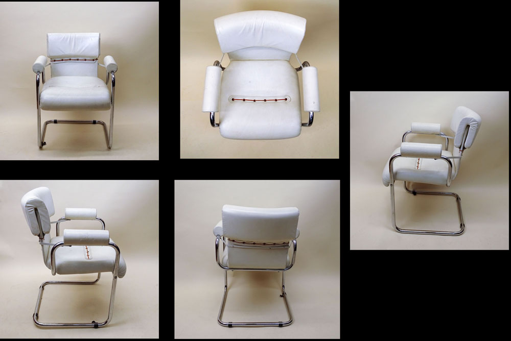 Set of Three (3) 1970's Guido Faleschini, Leather and Chrome Chairs. White leather accented with - Image 2 of 2