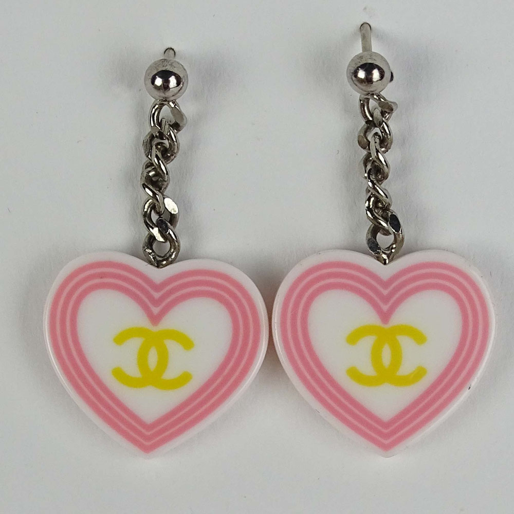 Pair of Lady's Chanel Heart/Logo Earrings. Good condition with box. Measure 1-3/8 inches long and - Image 2 of 3