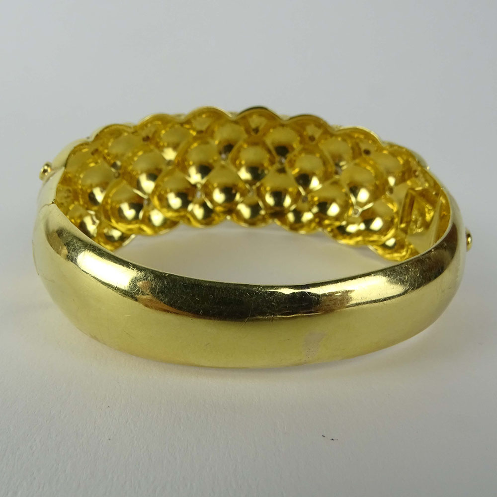 Lady's Vintage 18 Karat Yellow Gold and .79 Carat Diamond Tufted Bangle Bracelet. Signed 750 18K. - Image 3 of 6