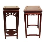 Two (2) Contemporary Chinese Pedestal Tables. Unsigned. Light wear, scratches and rubbing. Taller