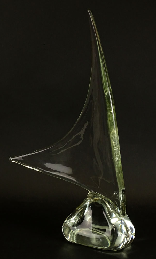 Vintage Murano Clear Art Glass Sail Boat Sculpture. Artist Signed on Bottom Zanetti L. for Licio