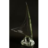 Vintage Murano Clear Art Glass Sail Boat Sculpture. Artist Signed on Bottom Zanetti L. for Licio