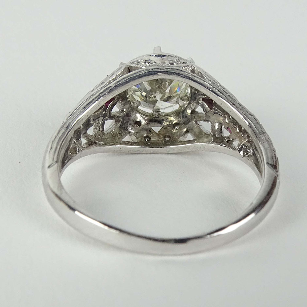 Lady's Art Deco Approx. .88 Carat Round Cut Diamond and 14 Karat White Gold Engagement Ring. Diamond - Image 3 of 6