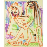 after: Pablo Picasso, Spanish (1881-1973) color lithograph, Male and Female Nudes. Signed and