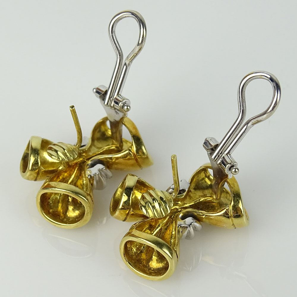 Lady's Vintage Italian 18 Karat Yellow Gold Bow earrings accented with approx. .50 carat small round - Image 3 of 4