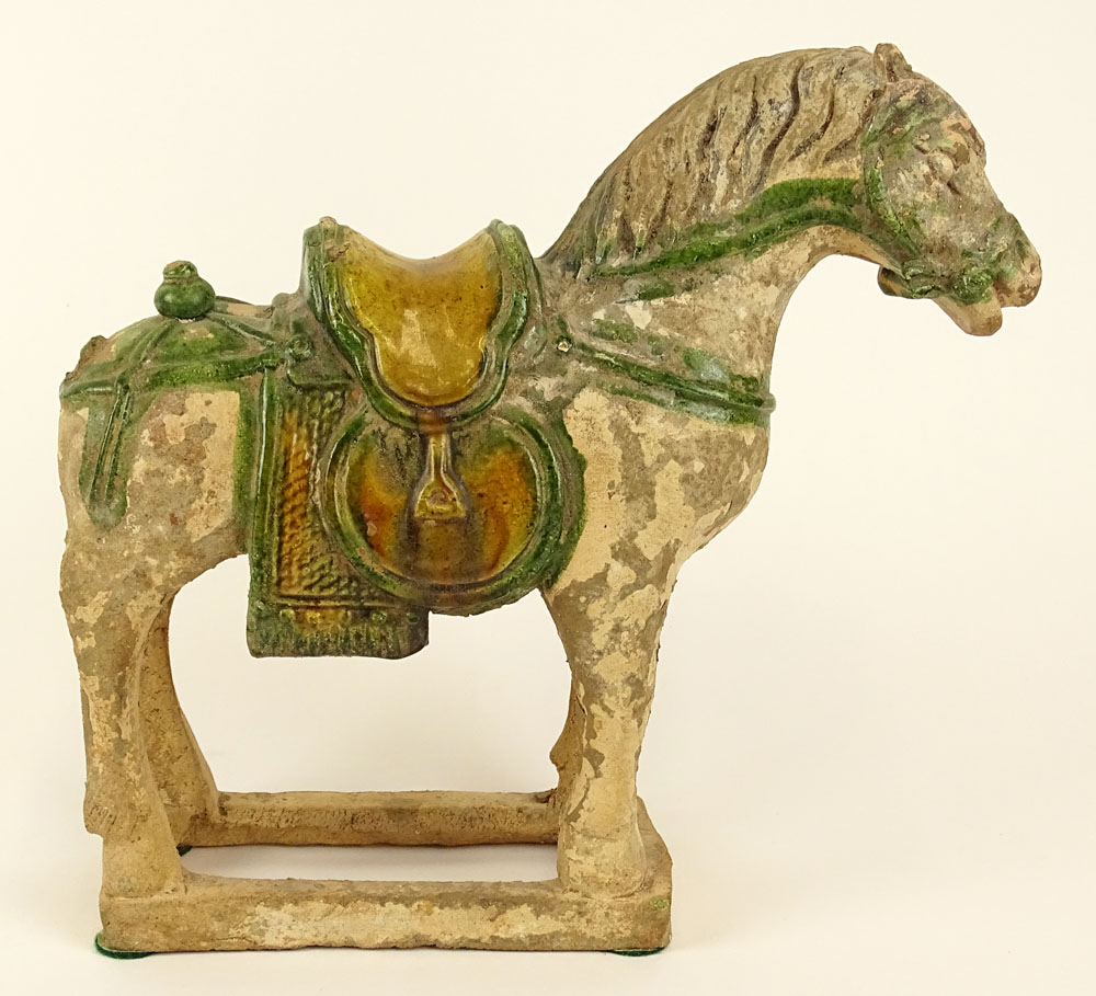 Chinese Ming Dynasty (1368-1644) Partially Glazed Pottery Figure Of A Saddled Horse. The molded - Image 2 of 7