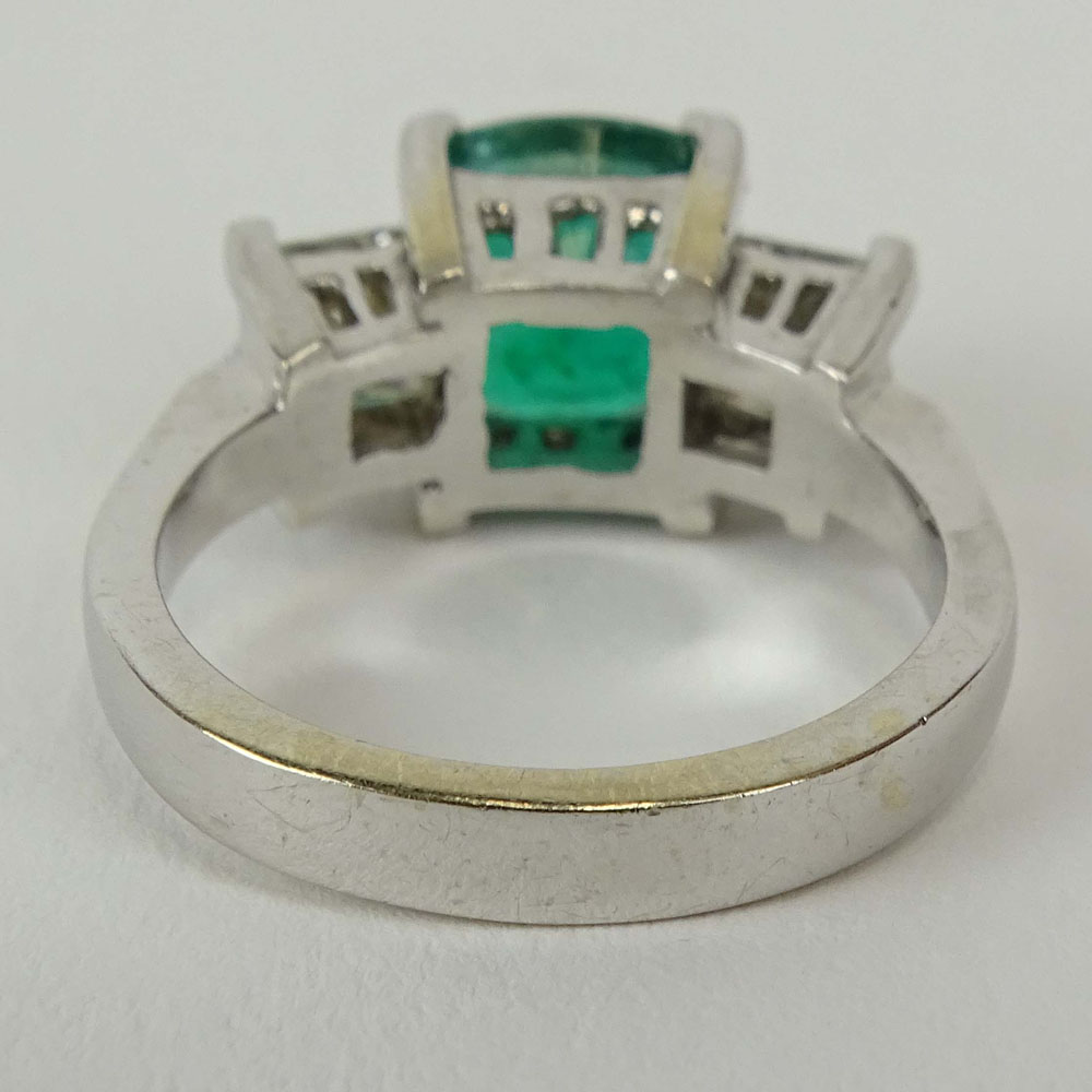 Lady's Approx. 2.0 Carat Cushion Cut Emerald, .90 Carat Diamond and 18 Karat White Gold Ring. - Image 3 of 5