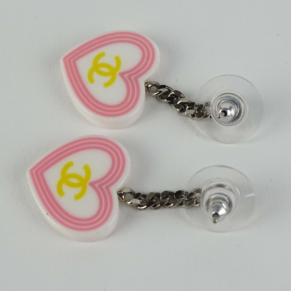 Pair of Lady's Chanel Heart/Logo Earrings. Good condition with box. Measure 1-3/8 inches long and - Image 3 of 3