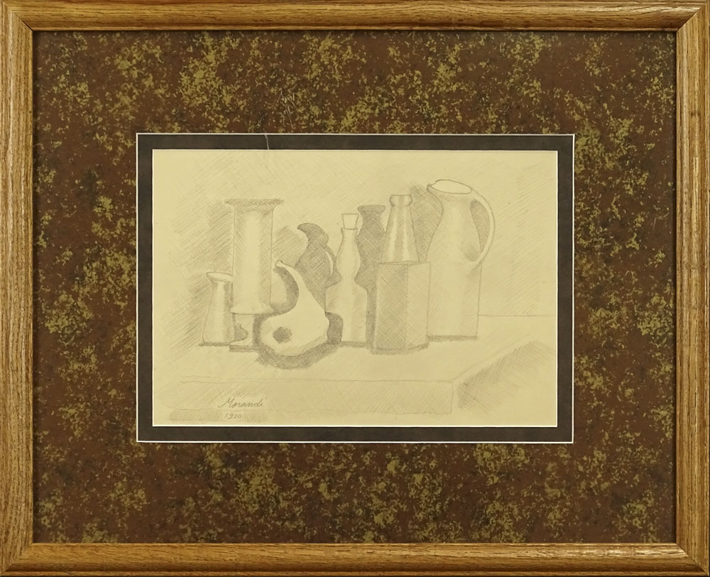 attributed to: Giorgio Morandi, Italian (1890-1964) Pencil on Paper "Still Life" Signed Lower Left - Image 2 of 4