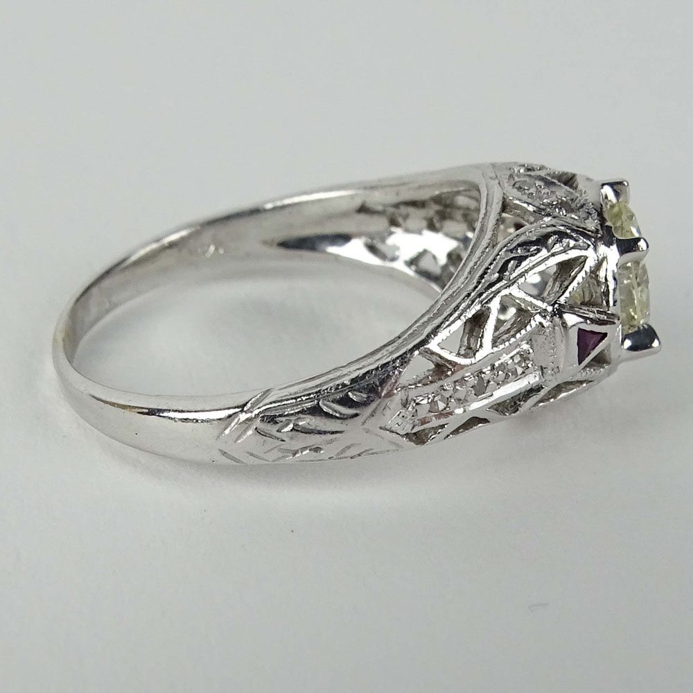 Lady's Art Deco Approx. .88 Carat Round Cut Diamond and 14 Karat White Gold Engagement Ring. Diamond - Image 4 of 6