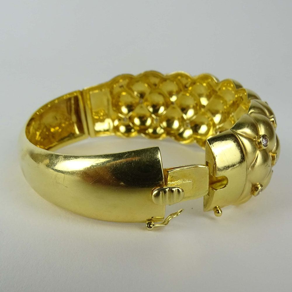 Lady's Vintage 18 Karat Yellow Gold and .79 Carat Diamond Tufted Bangle Bracelet. Signed 750 18K. - Image 5 of 6