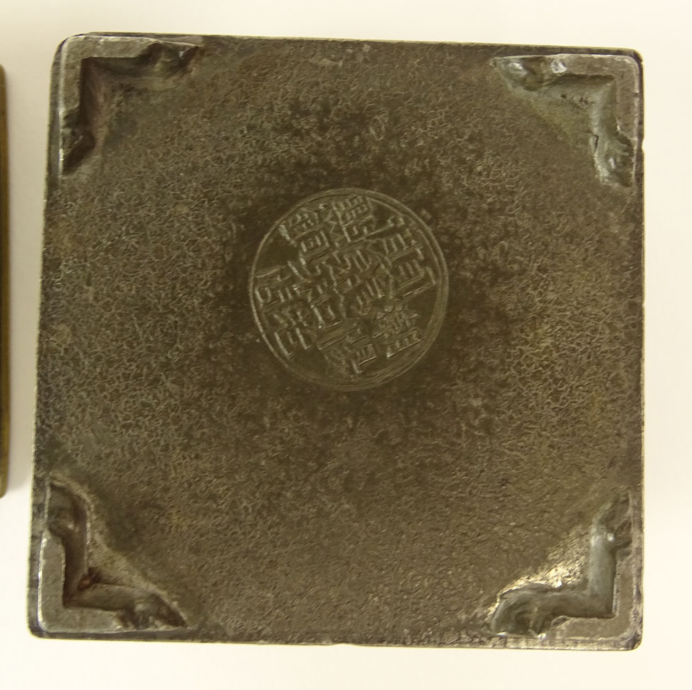 19th C possibly earlier Chinese Pewter and Bronze Seal Mold. The four part box consists of bottom - Image 6 of 7