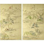 Pair of 19th C Korean School Water Colors "Tales Of Enlightenment' Titled cipher upper center or