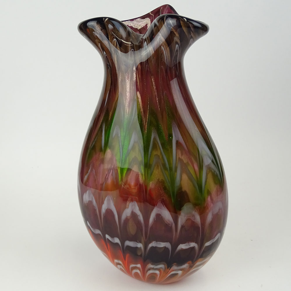 Vintage Art Glass Vase. Possibly Murano. Multi-colored with metallic flakes. Unsigned. Good - Image 3 of 6
