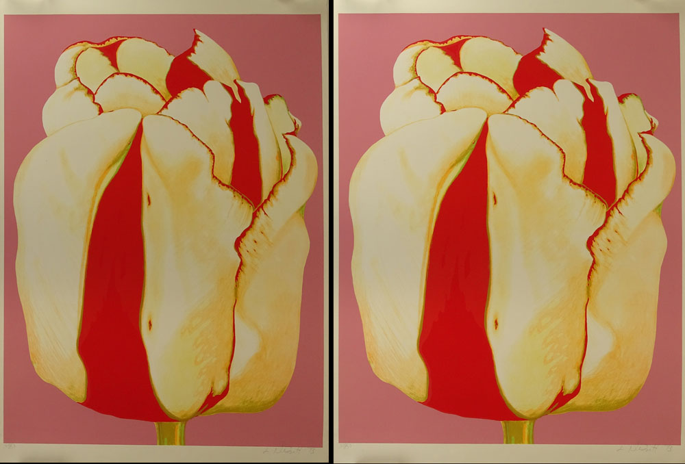 Lowell Nesbitt, American (1933-1993) Pair of 2 color screenprints "Tulip". Signed in pencil L.