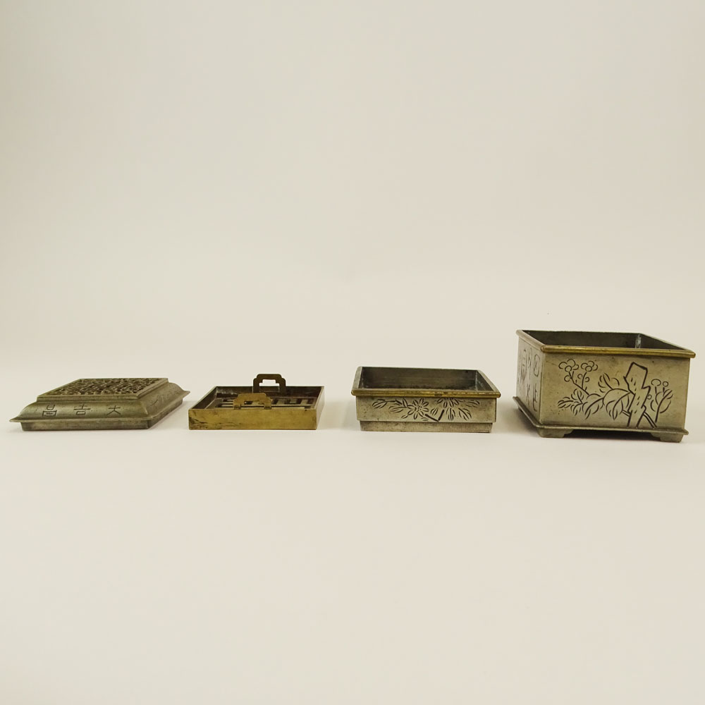 19th C possibly earlier Chinese Pewter and Bronze Seal Mold. The four part box consists of bottom - Image 4 of 7
