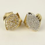 A Lady's Diamond and 10 Karat Yellow Gold Cluster Ring and a Lady's Diamond and 14 Karat Yellow Gold