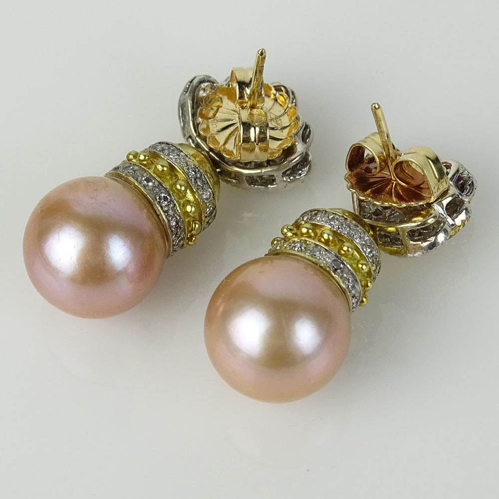 Lady's 14mm Pink Pearl, Approx. 2.0 Carat Pave Set Round Cut Pink, White and Yellow Diamond and 18 - Image 2 of 3