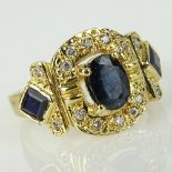 Lady's Approx. 1.85 Carat Sapphire, Diamond and 18 Karat Yellow Gold Ring. Sapphires with Vivid