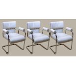 Set of Three (3) 1970's Guido Faleschini, Leather and Chrome Chairs. White leather accented with