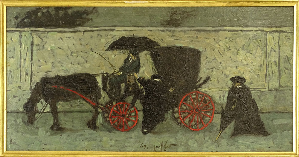 Nino Caffè, Italian (1909-1975) Oil on panel, Rainy Day Coach Ride. Signed. Good condition. Measures - Image 2 of 6