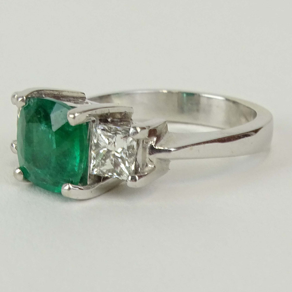 Lady's Approx. 2.0 Carat Cushion Cut Emerald, .90 Carat Diamond and 18 Karat White Gold Ring. - Image 5 of 5