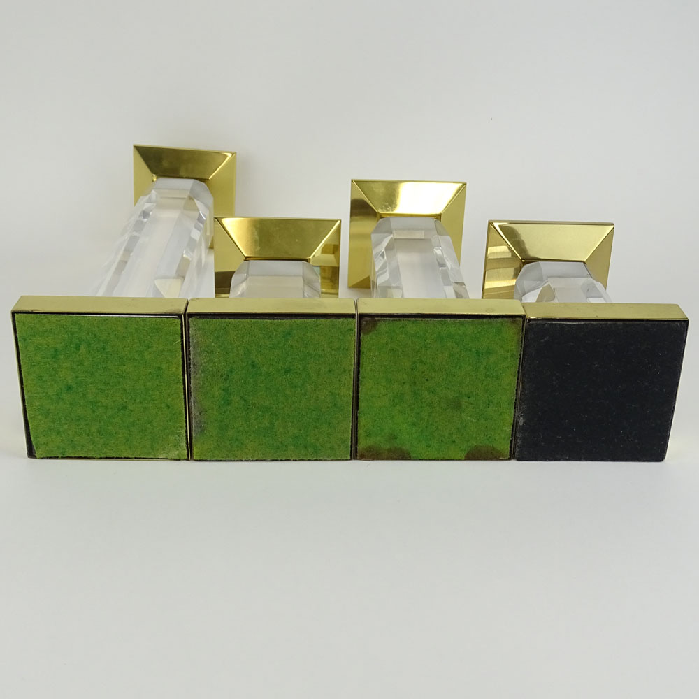 Charles Hollis Jones Four (4) Piece Suite of Pedestal Style, Beveled Lucite and Brass - Image 3 of 3