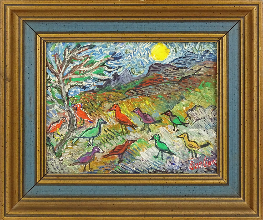 David Davidovich Burliuk, American/Ukranian (1882-1967) Oil on canvas board "Flock of Birds" - Image 2 of 5