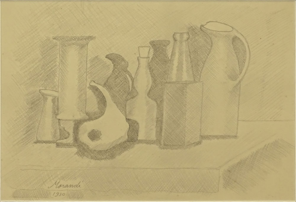 attributed to: Giorgio Morandi, Italian (1890-1964) Pencil on Paper "Still Life" Signed Lower Left