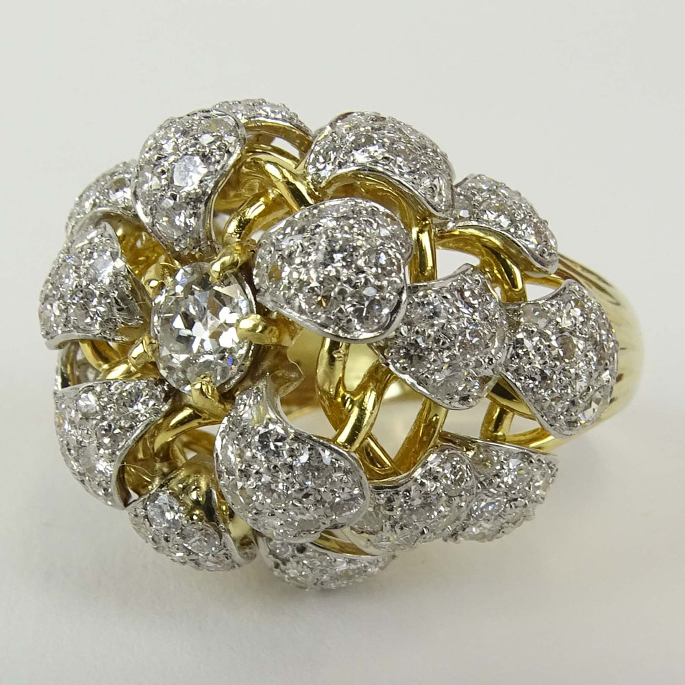 Lady's Diamond and 14 Karat Yellow Gold Cluster Ring set in the Center with Approx. .85 Carat