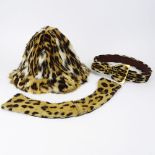 Collection of Three (3) Vintage Leopard Skin Accessories Including a Cloche Hat (reversible to
