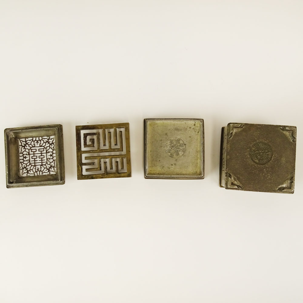 19th C possibly earlier Chinese Pewter and Bronze Seal Mold. The four part box consists of bottom - Image 5 of 7