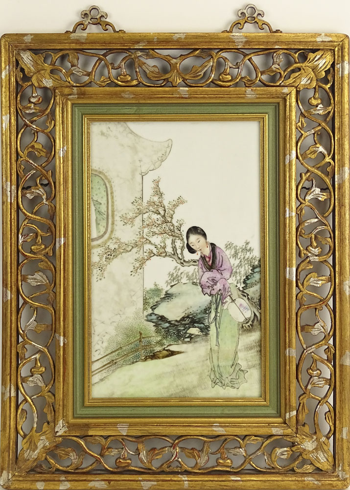 Chinese Republic period painted porcelain plaque. Unsigned. Good condition or better. Measures 15 - Image 2 of 3