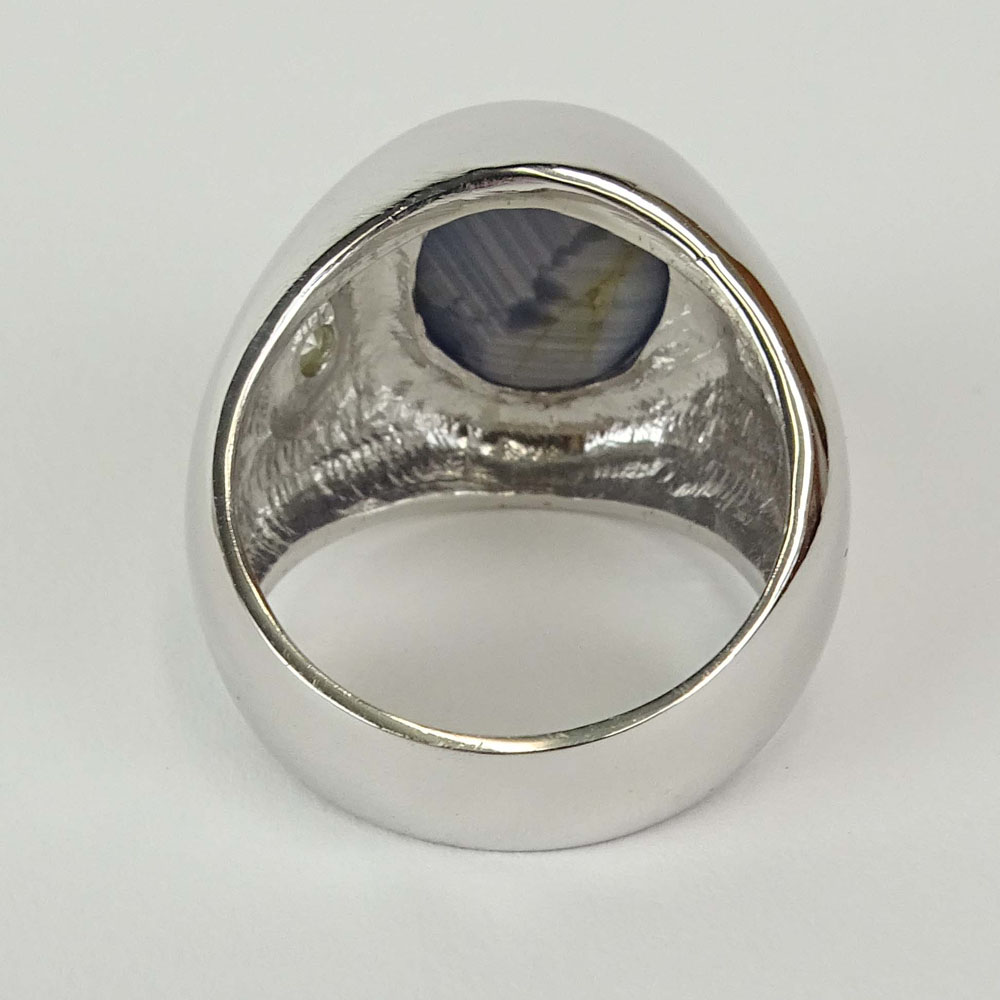 Man's Vintage Approx. 12.01 Carat Star Sapphire, .50 Carat Round Cut Diamond and 14 Karat White Gold - Image 3 of 5