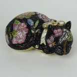 Judith Leiber "Jeweled" Minaudiere Clutch, Cat. Signed. Minor losses to "jewels" at ears and at