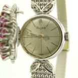 Lady's Vintage Ruby, Pearl and 14 Karat White Gold Bracelet Royce Swiss Manual Movement Watch.