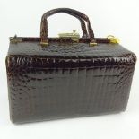 Lady's Vintage Italian Baby Alligator Jewelry Case. Unsigned. Surface wear and small losses at