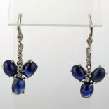 Pair of Lady's Approx. 6.0 Carat Cabochon Sapphire, Diamond and Platinum Earrings. Sapphires with