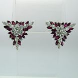Lady's Vintage Approx. 5.0 Carat Ruby, 3.5 Carat Diamond and Platinum Earrings. Rubies with vivid