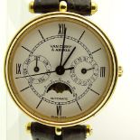 Vintage Van Cleef and Arpels 18 Karat Yellow Gold Moonphase Automatic Watch No.015 with Alligator
