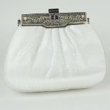 Judith Leiber Snakeskin Clutch with 'Jeweled' Clasp. Signed. Lacking shoulder chain, slightly soiled