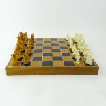 Vintage Chinese Carved Ivory Chess Set in Fitted Game Board Box. Unsigned. Minor losses, scratches