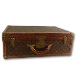 Louis Vuitton Hardside Luggage Suitcase With Interior Tray. Circa 1940s. Signature monogram and