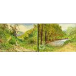 Alexis Mossa, Belgian (1844-1926) Pair watercolor "Country Roads" Signed, inscribed. Good condition.