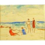 Georges d'Espagnat, French (1870-1950) Watercolor on paper "Ladies At The Beach" Initialed lower