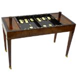 18/19th Century Tric-Trac French Mahogany Backgammon Table. The top "cover" with leather writing