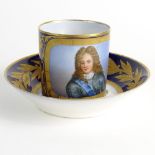 Antique Sevres Porcelain Portrait Cup and Saucer. Signed with Sevres mark. Very good condition.