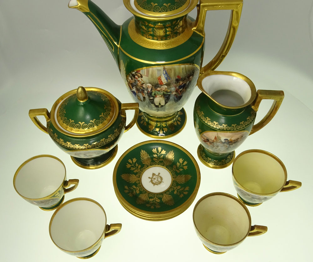 Antique Eleven (11) Piece Sevres Hand Painted Coffee Set. Hand Painted and transferred Napoleonic - Image 2 of 4