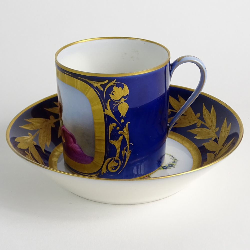 Antique Sevres Porcelain Portrait Cup and Saucer. Signed with Sevres mark. Very good condition. - Image 3 of 9
